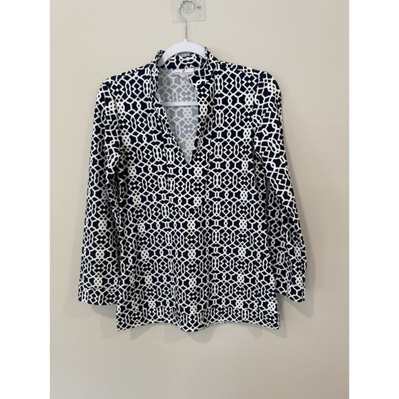 Jude Connally Chris Tunic Women Size XS Blue Geometric Print Catalina Cloth 1944 - Picture 3 of 10